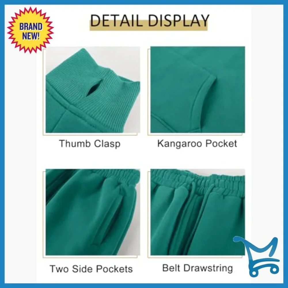 Fleece Jogger Set Crop Top Hoodie High Waist Pants Activewear